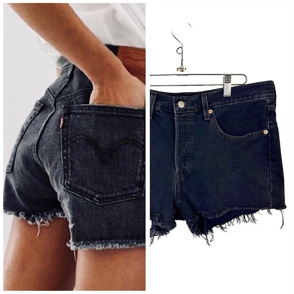 Levi's Black Denim Frayed Shorts